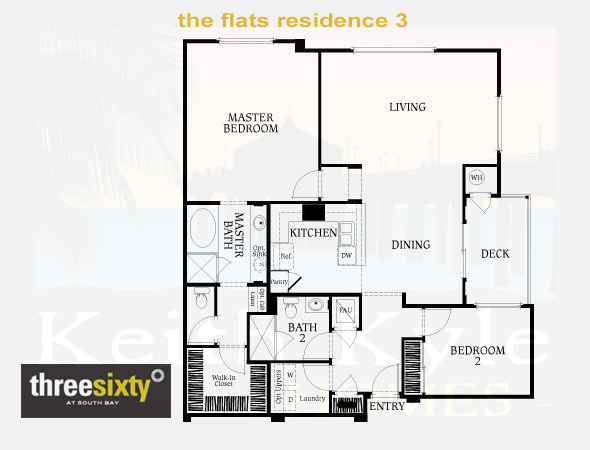 Flats residence 3 condo floorplan in Three Sixty South Bay