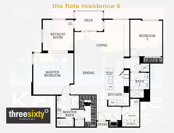 Residence 6 floorplan Flats condos in Three Sixty South Bay