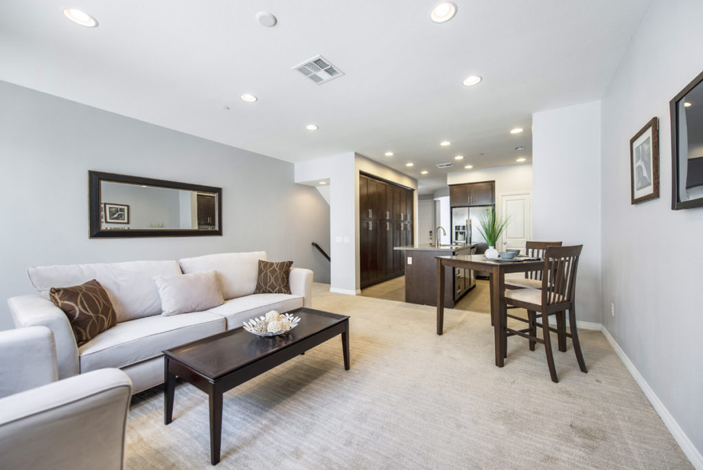 Luxury living rooms in Three Sixty townhomes