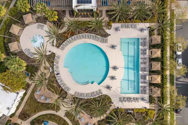 Three Sixty South Bay pool area drone shot